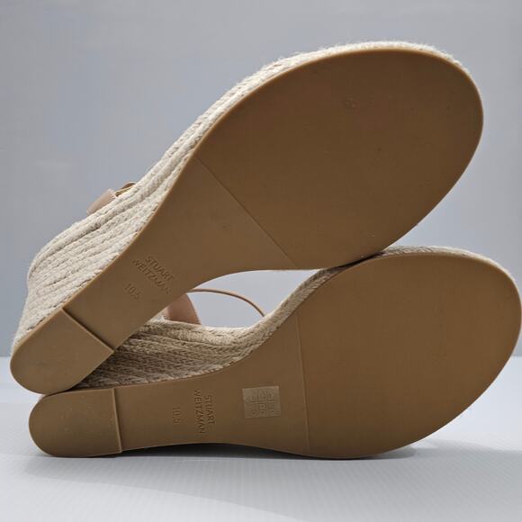 NEW Stuart Weitzman Teddi Wedge Women 10.5 Tan Leather Espadrille Sandal Beige - Picture 11 of 13